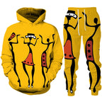 Conjunto “Raízes Vibrantes” – Hoodie & Calças com Estampa Africana Retro