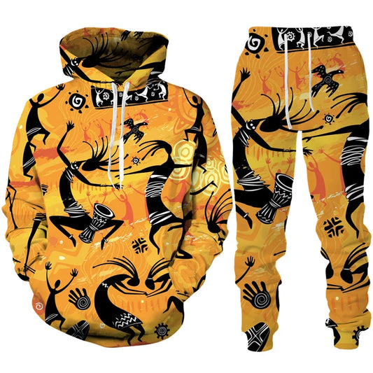 Conjunto “Raízes Vibrantes” – Hoodie & Calças com Estampa Africana Retro