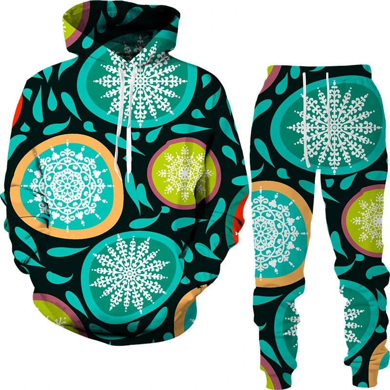 Conjunto “Tribo Urbana” – Hoodie & Calças com Estampa Étnica 3D