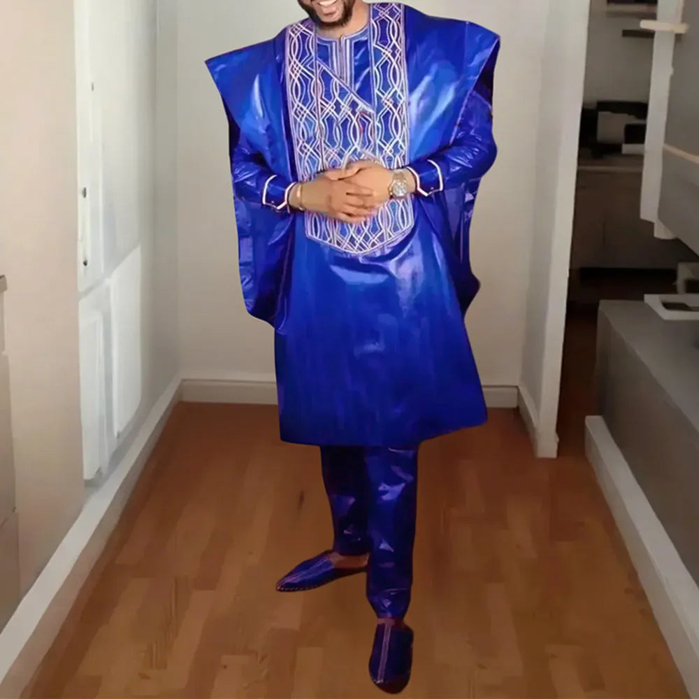 Vestido Africano Elegância Real – Bordados Bazin Tradicionais