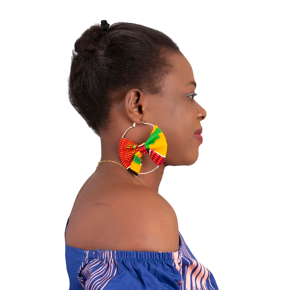 African Essence Earrings – Handmade Circles in Wax Fabric