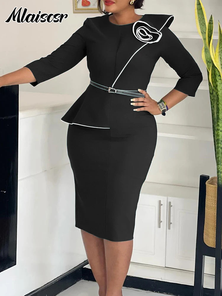 Vestido Africano com Cinto e Flores 3D – Elegância e Raízes em Cada Detalhe