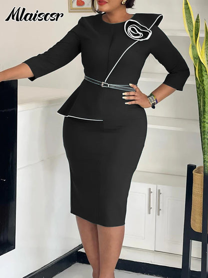 Vestido Africano com Cinto e Flores 3D – Elegância e Raízes em Cada Detalhe