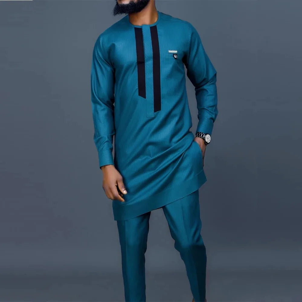 Conjunto Africano Masculino Casual – Camisa e Calças Elegantes para Primavera e Verão