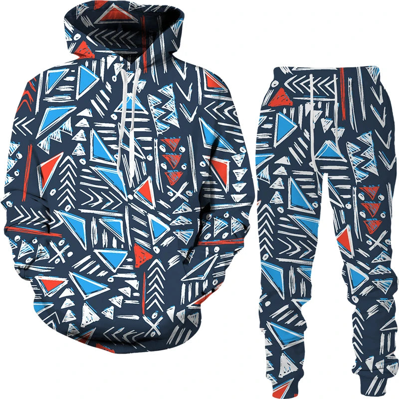 Conjunto “Tribo Urbana” – Hoodie & Calças com Estampa Étnica 3D