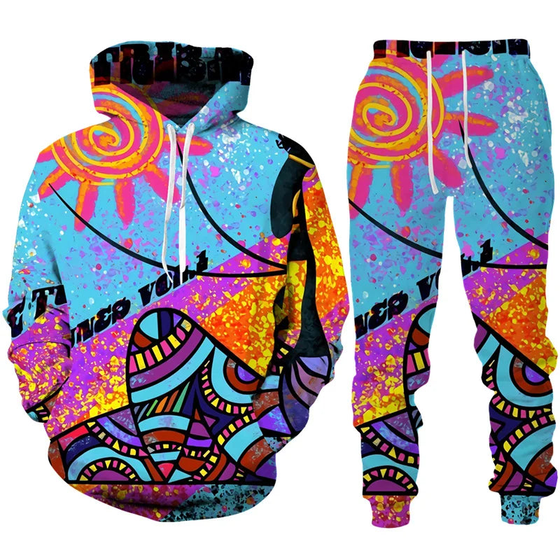 Conjunto “Raízes Vibrantes” – Hoodie & Calças com Estampa Africana Retro