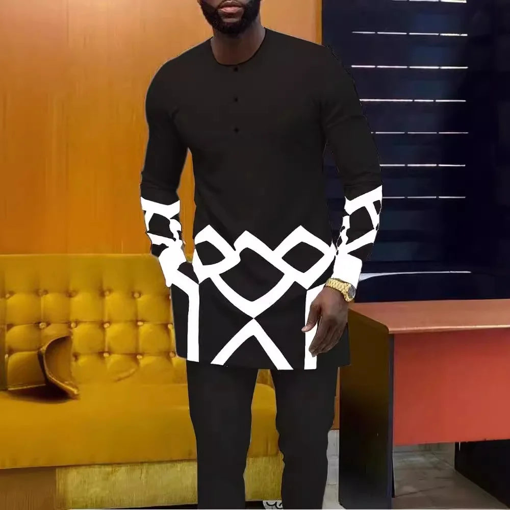 Urban Sahara Suit – African Geometry in Beige 