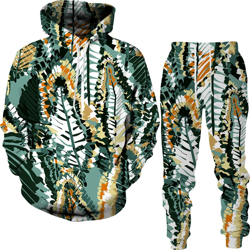 Conjunto “Tribo Urbana” – Hoodie & Calças com Estampa Étnica 3D