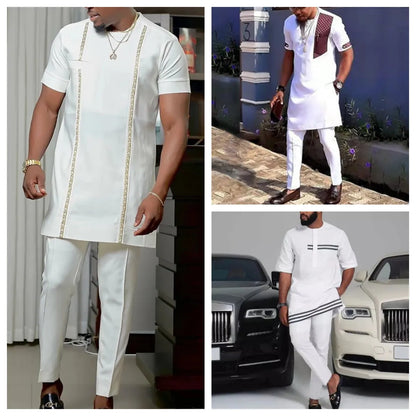 Conjunto Real Kaftan Masculino – Elegância Africana Tradicional (2 Peças)