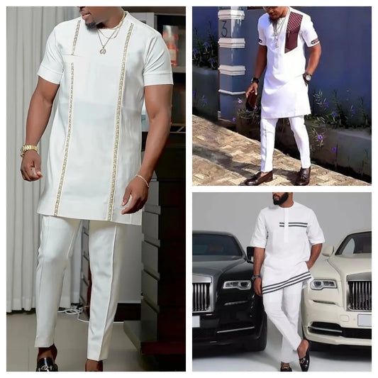 Conjunto Real Kaftan Masculino – Elegância Africana Tradicional (2 Peças)
