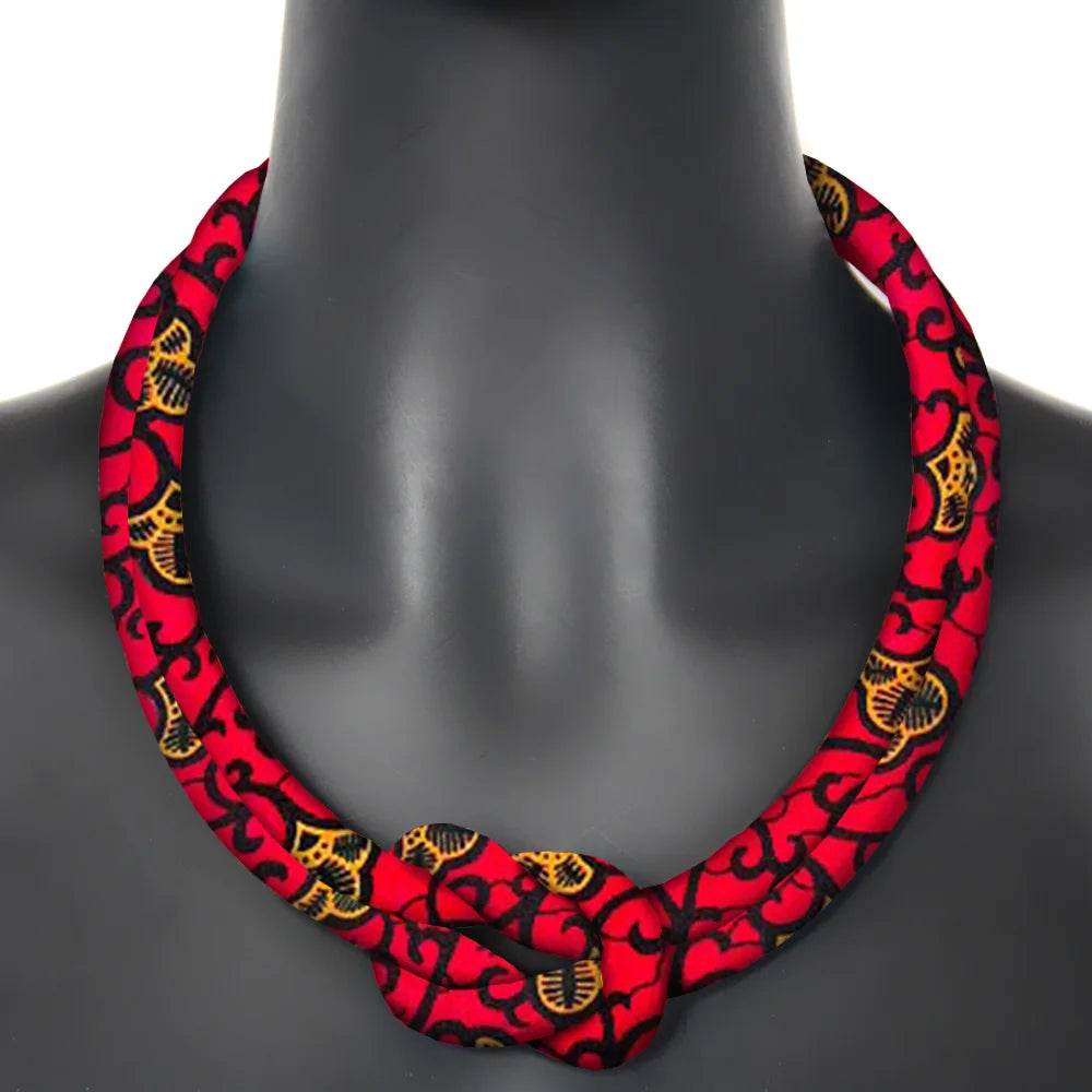 Ancestral Queen Necklace – Resin Beads with Ankara Fabric