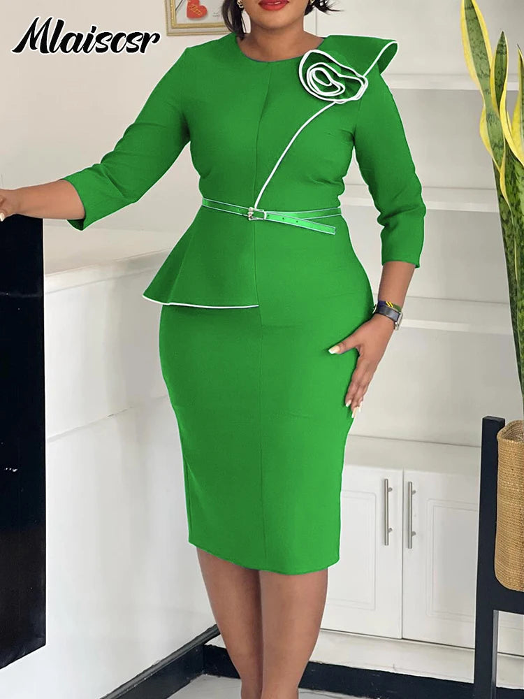 Vestido Africano com Cinto e Flores 3D – Elegância e Raízes em Cada Detalhe